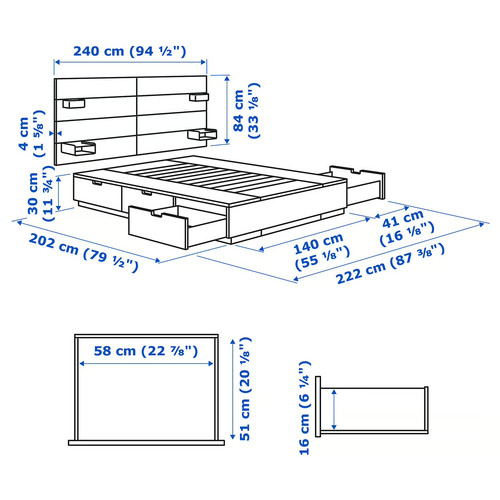 NORDLI Bed frame with storage and mattress, with headboard white/Valevåg extra firm, 140x200 cm