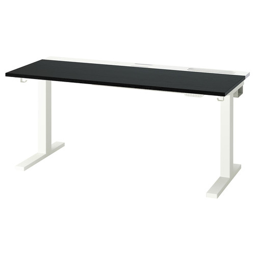 MITTZON Desk sit/stand, electric black stained ash veneer/white, 140x60 cm