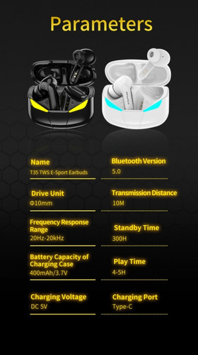 AWEI Headphones Bluetooth 5.0 T35 TWS, black