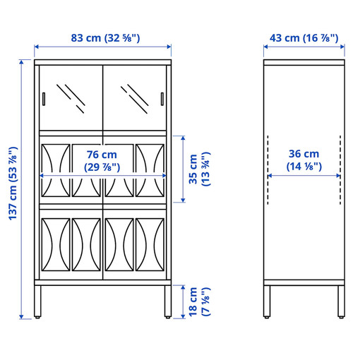 KALKNÄS Cabinet with sliding doors, white, 83x43x137 cm