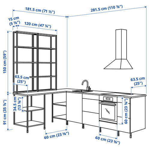 ENHET Corner kitchen, white, oak effect