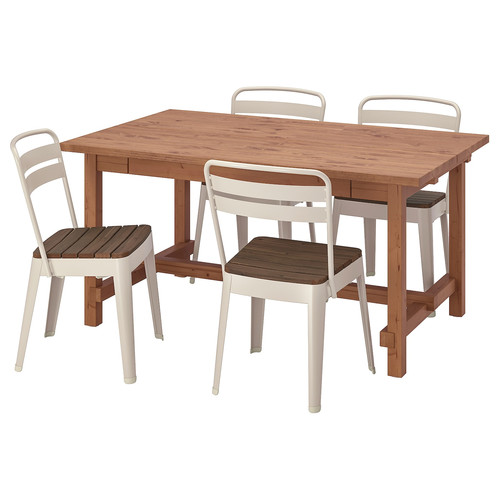 NORDVIKEN / NORRMANSÖ Table and 4 chairs, antique stain/beige acacia, 152/223x95 cm