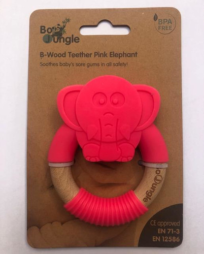 Bo Jungle B-Wood Teether Animals Elephant Pink