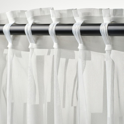 BERGNEJLIKA Net curtains, 1 pair, white/with heading tape, 145x250 cm