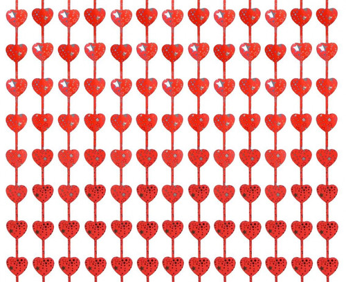 Fringe Deco Curtain 100x200cm Hearts, metallic red, pattern