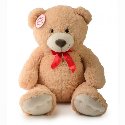 Soft Plush Toy Teddy Bear with Red Bow, beige
