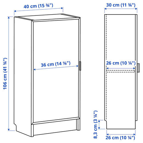 BILLY / HÖGBO Bookcase comb w glass doors, black oak effect/black, 40x30x106 cm