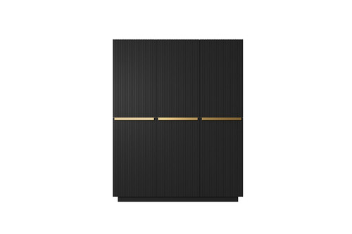 Wardrobe Nicole 150 cm, matt black, gold handles