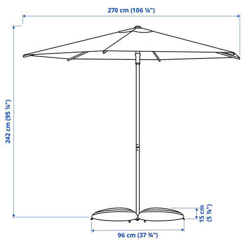 HÖGÖN / IGGÖN Parasol with base, dark blue/dark grey, 270 cm