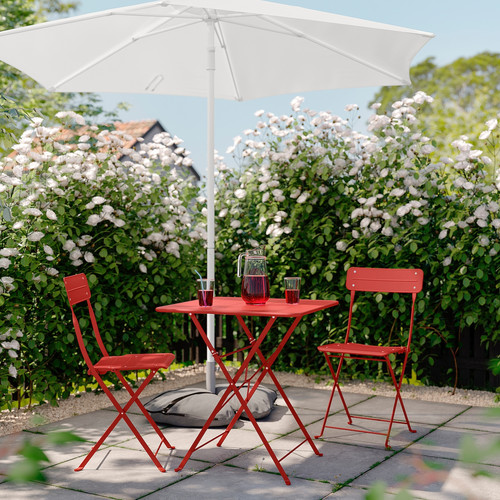 SUNDSÖ Table and 2 folding chairs, outdoor bright red/bright red, 65x65 cm
