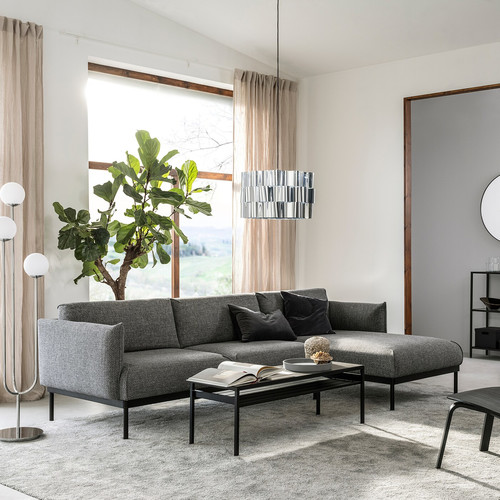 ÄPPLARYD 3-seat sofa with chaise longue, Lejde grey/black