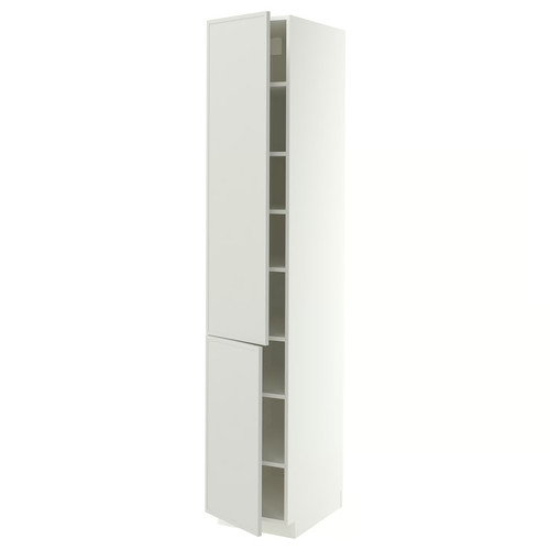 METOD High cabinet with shelves/2 doors, white/Aspudden light grey, 40x60x220 cm