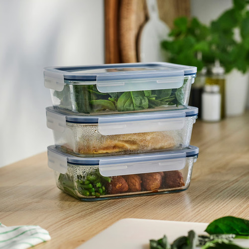 IKEA 365+ Food container with lid, rectangular/glass, 1.0 l, 3 pack