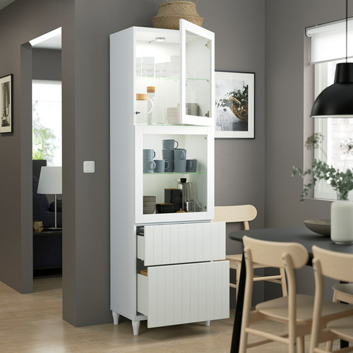 BESTÅ Storage combination w glass doors, white/Sutterviken/Kabbarp white clear glass, 60x42x202 cm