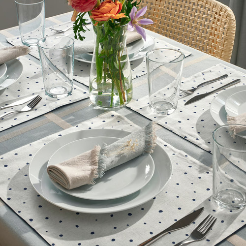 NISSÖGA Place mat, white/dark blue, 45x35 cm