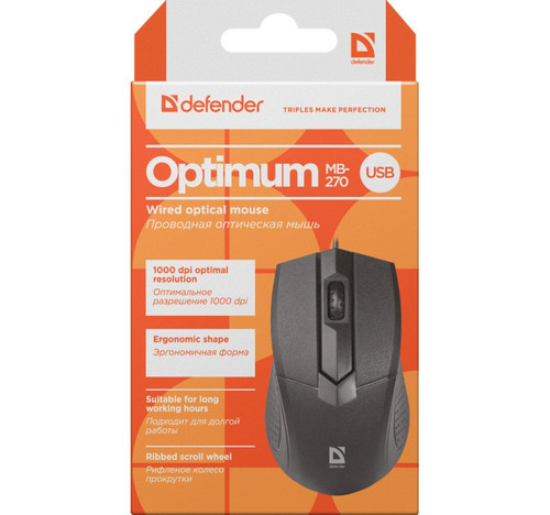 Defender Optical Wired Mouse 1000DPI MB-270, black