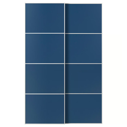 MEHAMN Pair of sliding doors, white/double sided blue, 150x236 cm