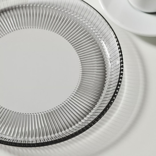 HAVSGÄDDA Side plate, stripe pattern/grey, 21 cm