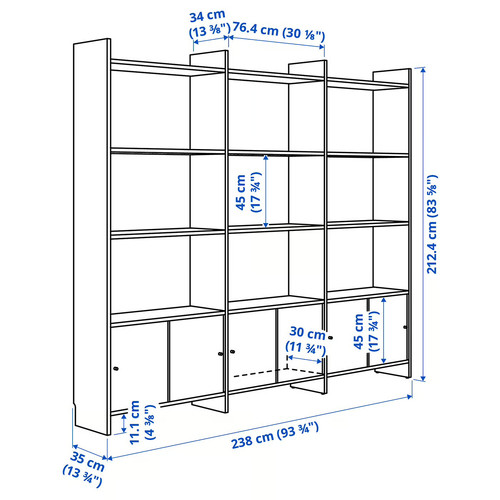 LÅDMAKARE Storage combination w sliding doors, with 9 shelves/oak effect, 238x35x212 cm