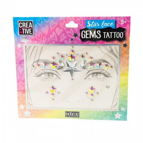 Russell Creative Star Face Gems Tattoo, 1 set, assorted, 5+