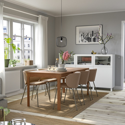 EKEDALEN / KRYLBO Table and 4 chairs, oak/Tonerud dark beige, 120/180 cm