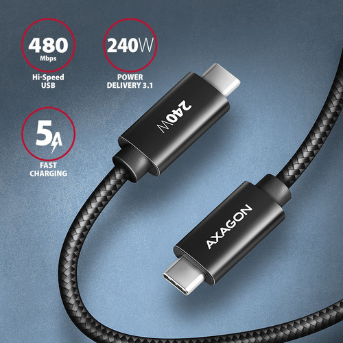 AXAGON USB Cable BUCM2-CM10AB 240W USB-C USB-C, 1.0m