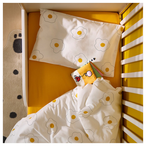 ÖGONLOCKSMAL 3-piece bedlinen set for cot, flower white/yellow, 60x120 cm