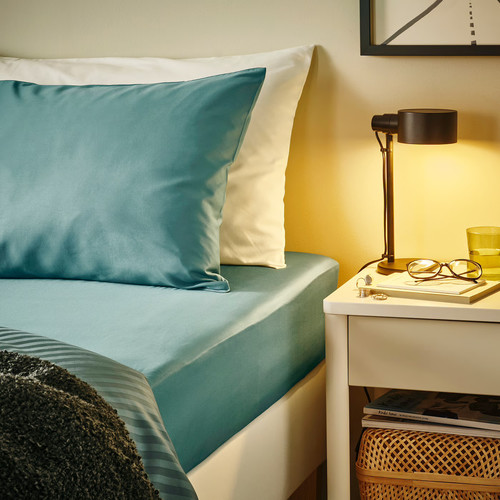 NATTJASMIN Fitted sheet, blue-green, 140x200 cm