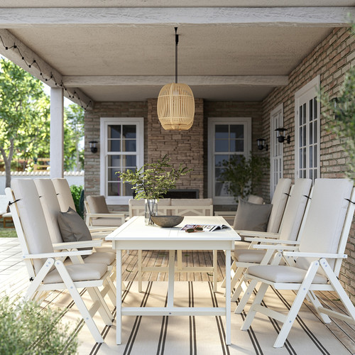 BONDHOLMEN Table+6 reclining chairs, outdoor, white/beige/Frösön/Duvholmen beige