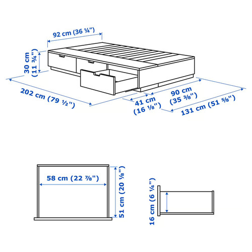NORDLI Bed frame with storage and mattress, anthracite/Valevåg, 90x200 cm