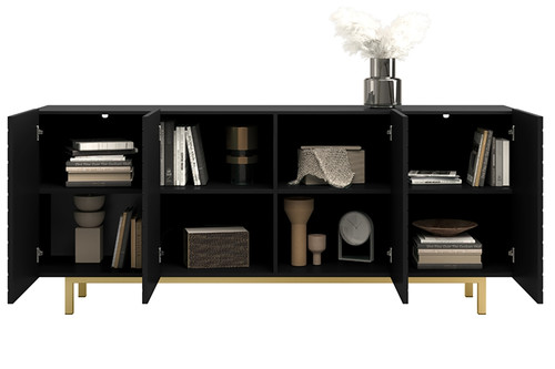 Four-Door Cabinet Scalia II 190, matt black/gold legs