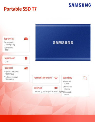 Samsung Portable Drive SSD T7 2TB USB 3.2 GEN.2, blue