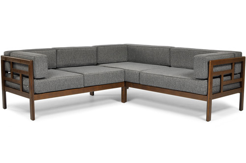 Garden Outdoor Corner Sofa, wood, dark brown, graphite grey