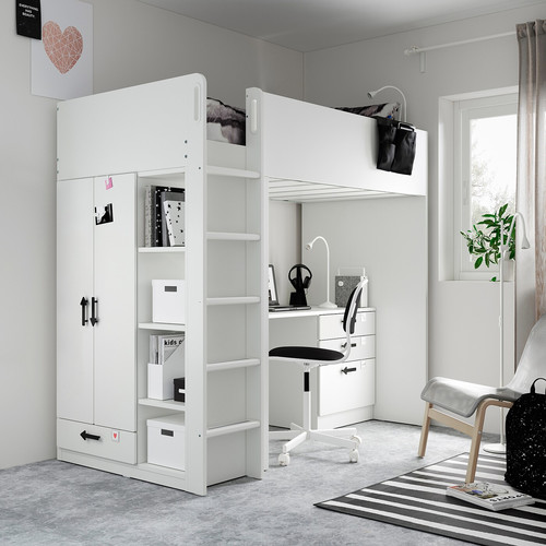 SMÅSTAD Loft bed, white white/with desk with 4 drawers, 90x200 cm
