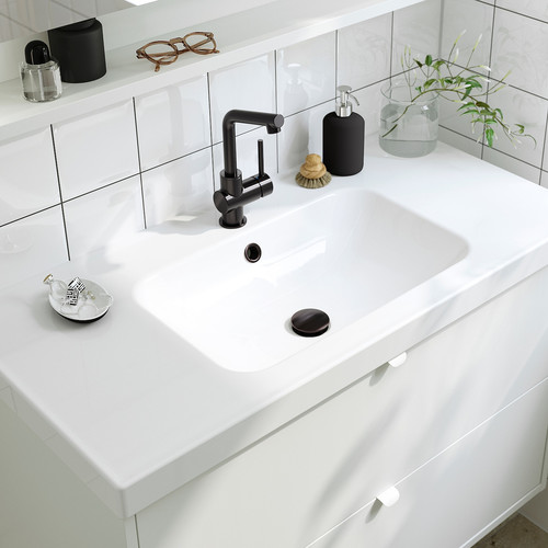 ÄNGSJÖN / ORRSJÖN Wash-stnd w drawers/wash-basin/tap, high-gloss white, 102x49x69 cm