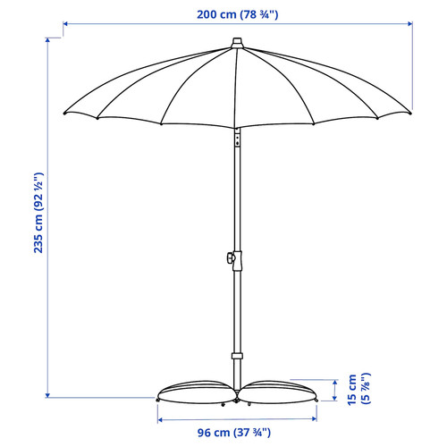 SAMSÖ / IGGÖN Parasol with base, tilting beige/dark grey, 200 cm