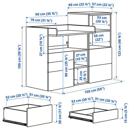 SMÅSTAD / PLATSA Changing table, white lilac/with bookcase, 150x79x123 cm