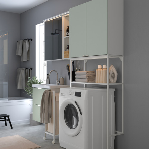 ENHET Laundry, white/pale grey-green, 180x43x204 cm