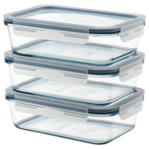 IKEA 365+ Food container with lid, rectangular/glass, 1.0 l, 3 pack