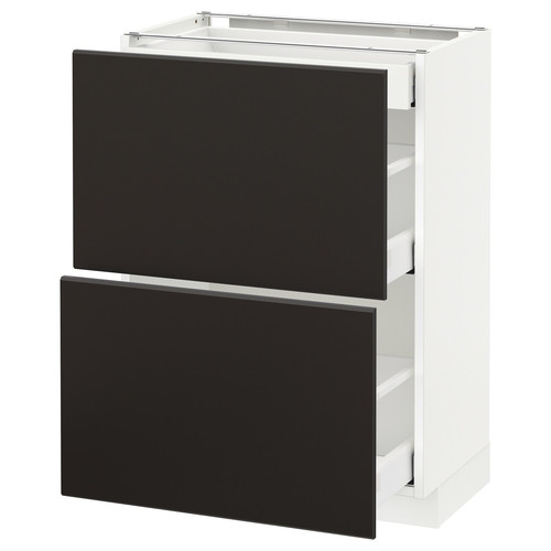 METOD / MAXIMERA Base cab with 2 fronts/3 drawers, white, Kungsbacka anthracite, 60x37 cm