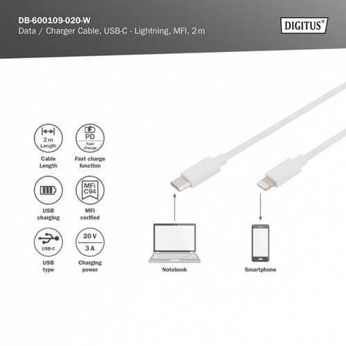 Digitus Cable Lightning to USB-C DB-600109-020-W