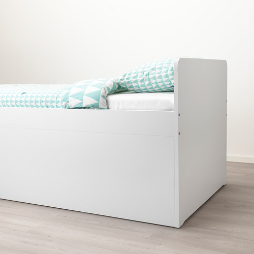 SLÄKT Bed frame w storage+slatted bedbase, white, 90x200 cm