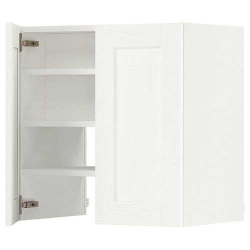 METOD Wall cb f extr hood w shlf/door, white Enköping/white wood effect, 60x60 cm