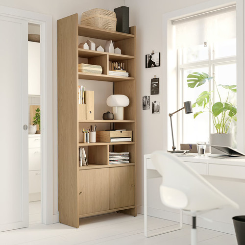 LÅDMAKARE Storage combination w sliding doors, with 2 shelf inserts/oak effect, 81x35x212 cm