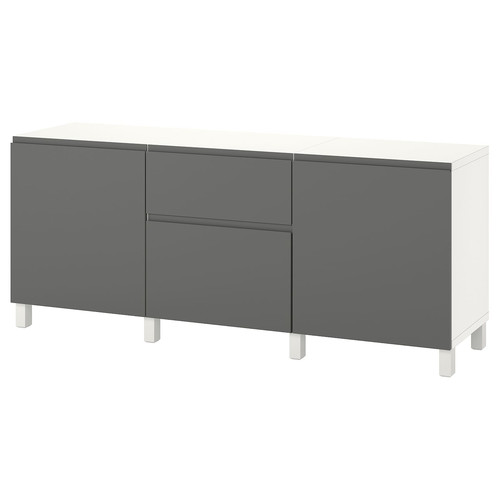 BESTÅ Storage combination with drawers, white/Västerviken/Stubbarp dark grey, 180x42x74 cm