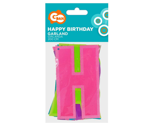 DIY Paper Garland Happy Birthday, multicolour/glitter, 200cm