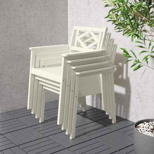 BONDHOLMEN Chair with armrests, outdoor, white/beige