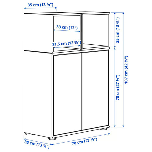 EKET Cabinet combination with feet, dark grey/walnut effect, 70x35x107 cm