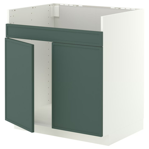 METOD Base cab f HAVSEN double bowl sink, white/Aspudden dark grey-green, 80x60 cm