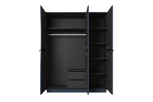 Wardrobe with Drawer Unit Nicole 150 cm, dark blue, black handles